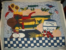 Finished Needlepoint Piece KITCHEN SCENE 17" x 14.5"