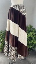 Vtg 70s Boho Maxi Skirt Brown Cream Velvet Lace Brocade M/L