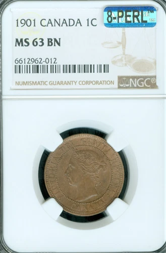 1901 CANADA LARGE CENT NGC MS63 BN MAC 8PERL FIRST STRIKE *