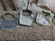 3 Baby Infant Bibs Cat  Jack Brand One Size Fits Most Gray, White, Neon Yellow