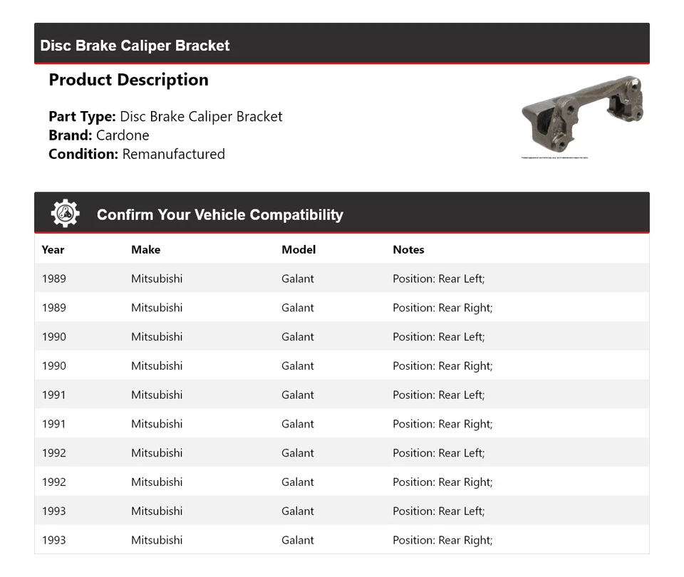 Soporte de pinza de freno de disco cardone 1990 1991 para Mitsubishi Galant 1989-1993 Foto 2 de 4