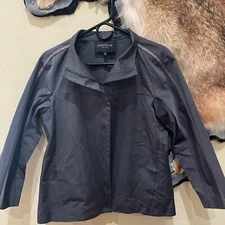 Lafayette 148 New York Medium Zip Shell Jacket Charcoal Mature Office Capsule