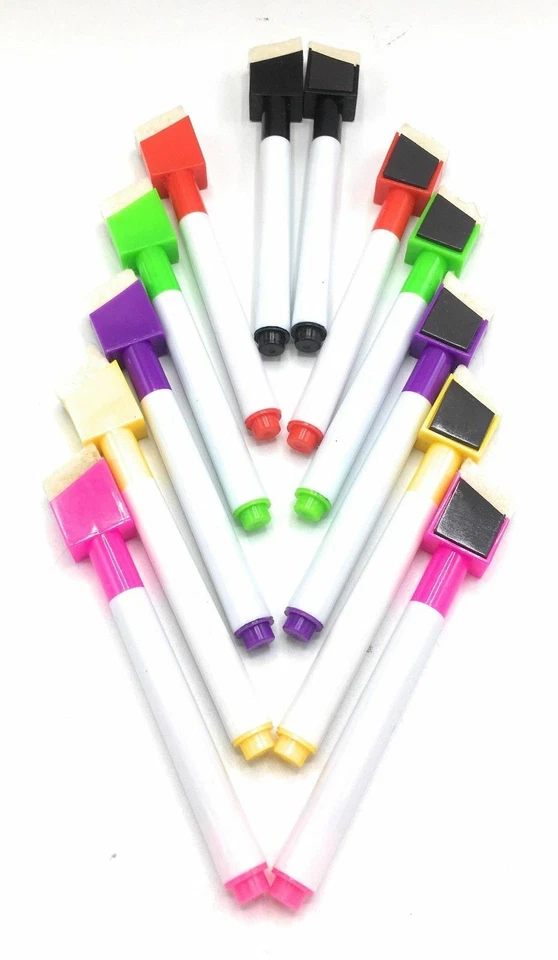 12 Magnetic White Board Marker Pen Colour Set Dry Wipe Markers Easy Wipe Shaped - Image 4 of 4