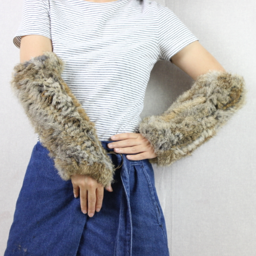 Women Real Long Rabbit Fur Glove Knitted Rabbit Fur Mittens High