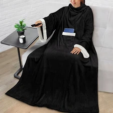 Wearable Blanket with Sleeves Pocket Fleece Warm TV Lounge Blanket Gift Adults