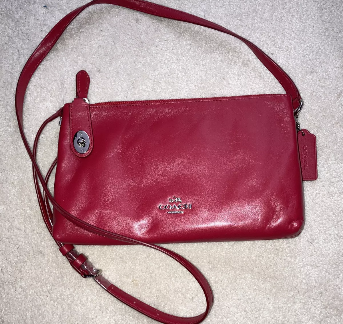 NWOT Coach Lyla Double Gusset Zip Crossbody Red Genuine Leather F38273