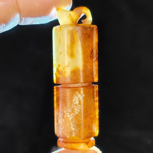 Ancien rare collier pendentif chinois hetian jade jadéite sculpté main statue étiquette