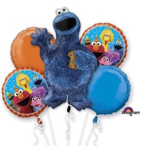 Cookie Monster Sesame Street 5 Balloons Bouquet Birthday Party