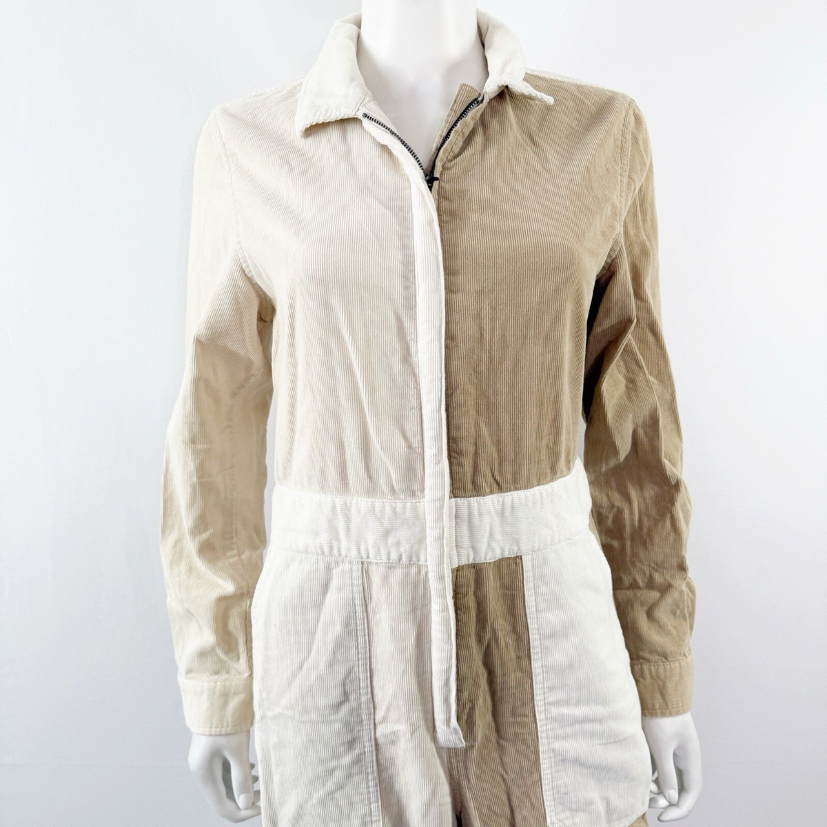 Brixton Mersey Tan Corduroy Colorblock Zip Coverall Worker Jumpsuit Womens S View 3