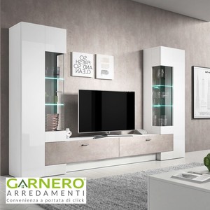 Parete attrezzata royal mobile soggiorno bianco/cemento base tv ... Arredamento soggiorno bianco