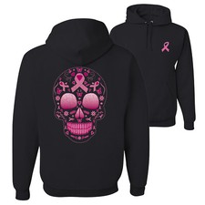 Pink Breast Cancer Sugar Skull Front and Back Unisex Graphic Hoodie Sweatshirt