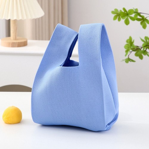 Solid Color Knot Wrist Bag Knitted Handbag Fashion Shopping Bags Women Girls - Imagen 8 de 19