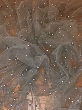 ELEGANT SOFT PEARL BEADED BRIDAL LACE FABRIC TULLE NET 60” WIDE DRESS SCARVES