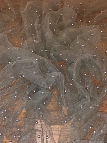 ELEGANT SOFT PEARL BEADED BRIDAL LACE FABRIC TULLE NET 60” WIDE DRESS SCARVES - Picture 4 of 104