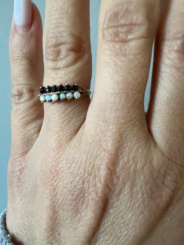9ct Yellow Gold Ring Sapphire & Opal Stones Full UK Hallmarked ring Size M - Picture 7 of 10