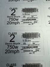 E-bike Class 2 750w Sticker Metallic Silver 20mph.
