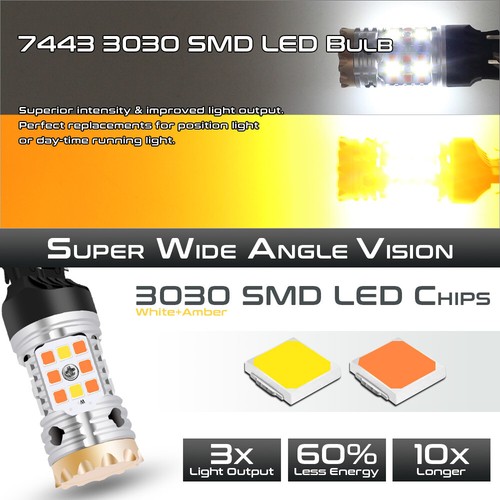 Yellow White LED Turn Signal DRL Parking Light Bulbs Lamps Dual Color 7443 7444 - Picture 5 of 12