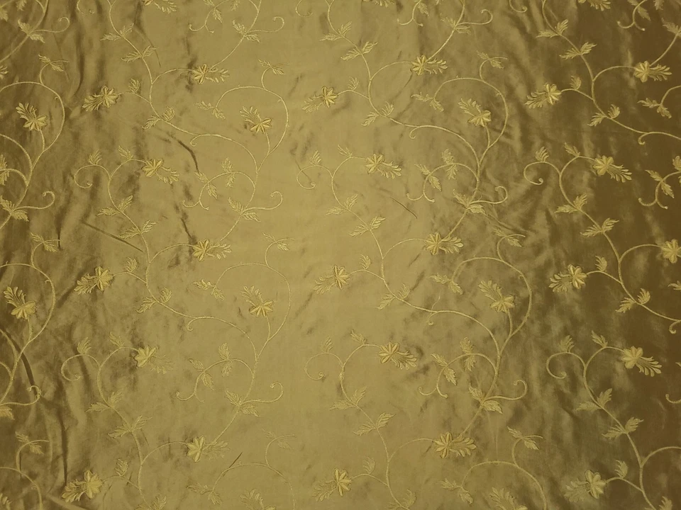 SP 412 SEPIA Embroidered Bronze Green Floral Vine Taffeta Drapery Fabric - Image 2 of 4