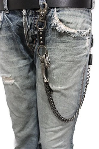 Carteira masculina de metal preta corrente jeans fecho motociclista chifre longo porta-chaves resistente - Imagem 3 de 4