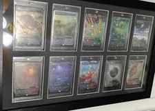 Trading Card Display Case 10 Sport Pokemon Wood Frame + 35PT Magnetic Holders