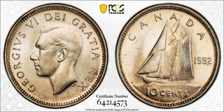 1952 Canada 10c PCGS MS64