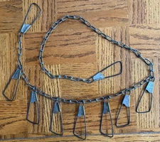 Vintage Antique Metal 9 Clasp Fish Stringer, 46 inches long VERY OLD