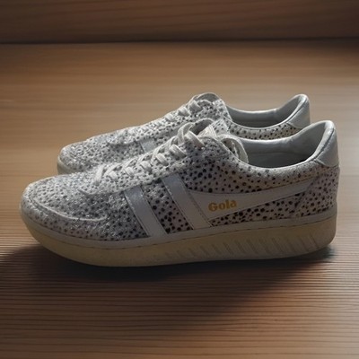 Gola Shoes Women s 9 Grandslam Cheetah Sneakers Lace Up Flats CLA414 White Wool
