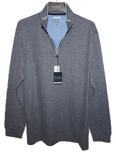 Jos A Bank 1/4 Zip Jacquard Pullover Tall XLT Tailored Fit Navy Blue Stretch NWT