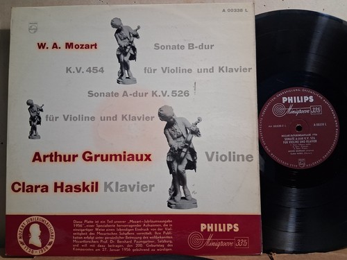 Philips A 00338 L Arthur Grumiaux Clara Haskil Mozart 2 Violin Sonatas 1956 VG+