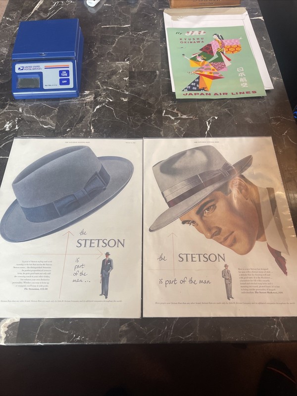 Vintage lot of 2 Stetson Hat print ads full page large color  ad