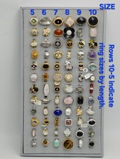 Vintage Old Stock Lot 72 Costume Rings Opal, Onyx, Abalone, Amethyst, Agate More
