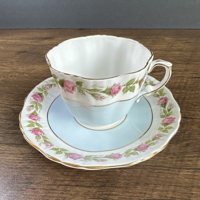 Hammersley & CO Cup & Saucer - Pale Blue Band with Pink Roses - England