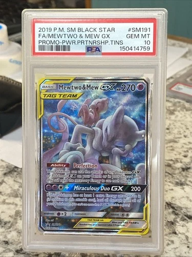 2019 POKEMON SM BLACK STAR PROMO #SM191 FULL ART/MEWTWO & MEW GX PSA 10