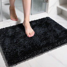 Bathroom Rug Non Slip Chenille Extra Thick Absorbent 31.5x20 Inch Black Shower