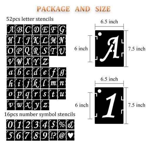 Alphabet Letter Stencils 6 inch, 68 Pcs Reusable Plastic Letter Number Symbol... - Picture 2 of 7
