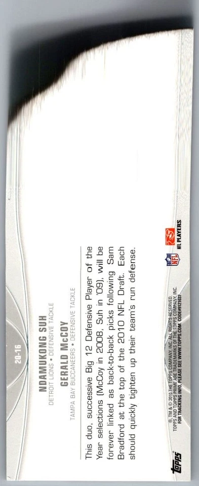 2010 Panini Threads Rookie Collection Materials Combo Ndamukong Suh/Gerald McCoy - Image 2 of 2