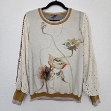 Bl-nk London Contrast Eyelet Pullover M Bishop Sleeve Boho Mixed Media