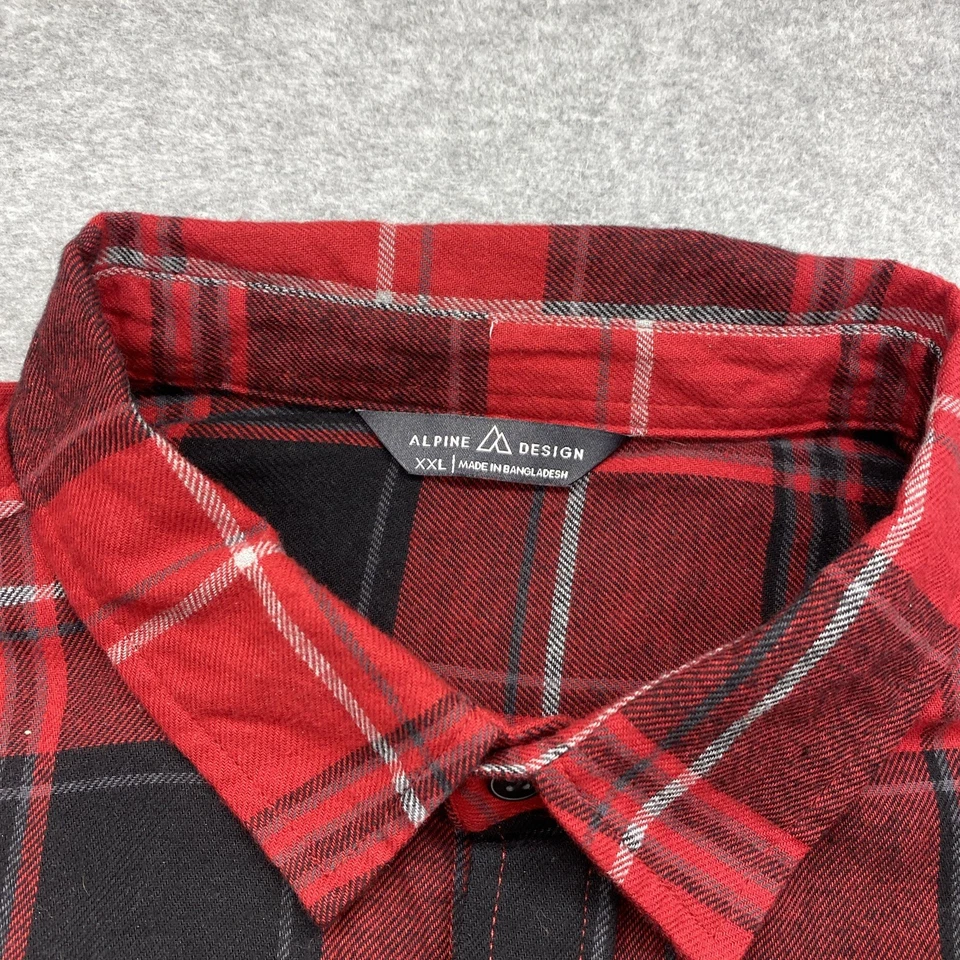 Alpine Design Shirt Mens XXL Button Up Long Sleeve Red Plaid Flannel Pockets - Image 4 of 4