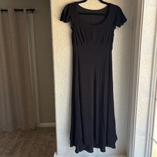 Women 6P Midi Dress Vintage Black Embroidered Flutter Sleeve Whimsygoth Little