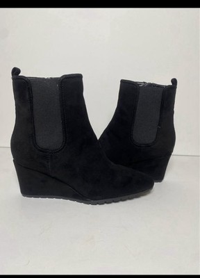 Anne Klein Boots Size 6 Brand New Wedge Ankle Booties Black Side Zip 