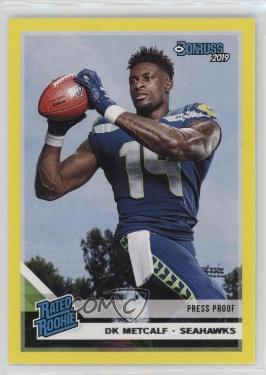 2019 Panini Donruss Rated Rookie Press Proof Yellow DK Metcalf #313 Rookie RC