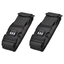 Luggage Straps Suitcase Belts with Lock Buckle 2Mx5cm for Travel, Black 2Pcs