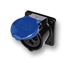 WALTHER - 16A, 230V, Panel Mount CEE Socket, 2P+E, Black, IP44