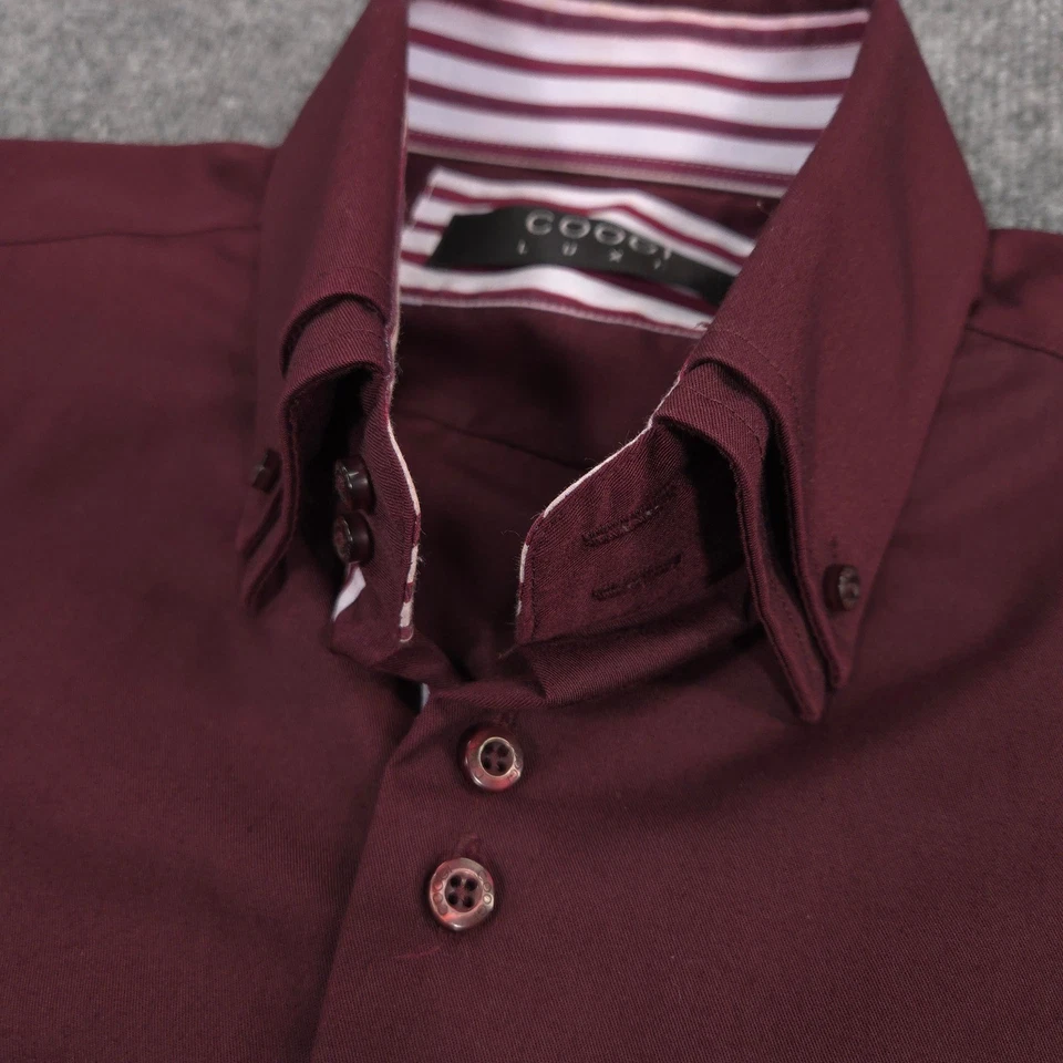 Camisa COOGI Luxe Para Hombre L 16.5-35 Borgoña Bordada Cresta Puño Abatible Manga Larga Foto 4 de 4