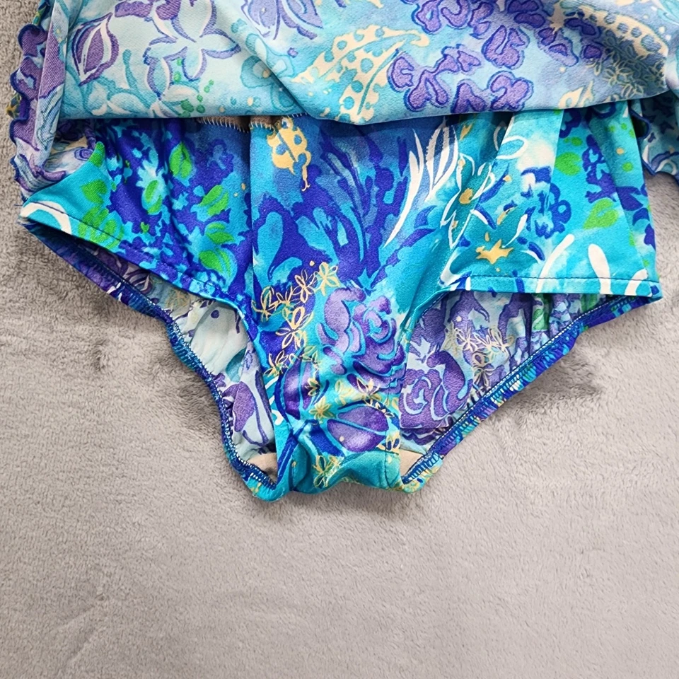 Traje de baño vintage años 80 longitud para mujer 8T azul verde púrpura falda de una pieza Foto 2 de 4