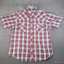 Wrangler Men's Red Blue White Plaid Short Sleeve Pearl Snap Western Shirt XL