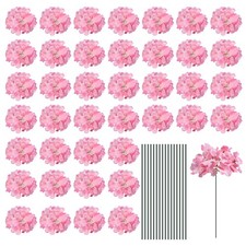 Silk Artificial Hydrangea Flowers, Pink Flowers Heads with Stems 30 Set