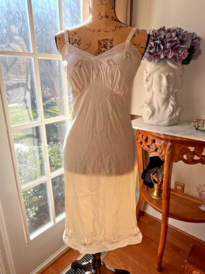 Vintage white cream Slip Dress Youth Form Lace Sheer Mesh Nylon Union Made 32
