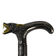 Screaming Wolf Head Teeth T Handle Cane 2pc Metal Shaft Travel Walking Stick