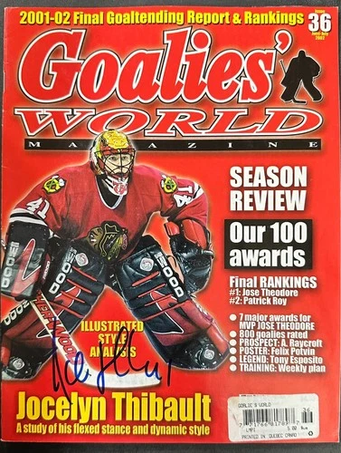 Jocelyn Thibault Autographed July 2002 Issue of Goalies World Magazine
